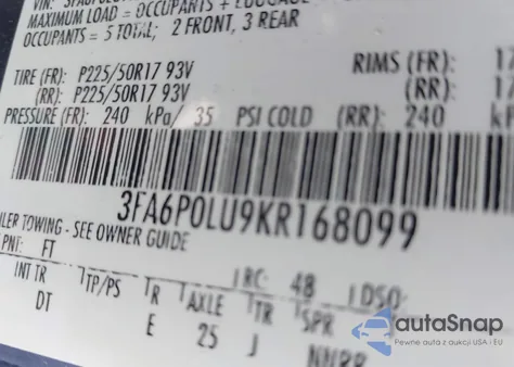 2019 Ford Fusion Hybrid Se из США, поврежденный, VIN 3FA6P0LU9KR168099